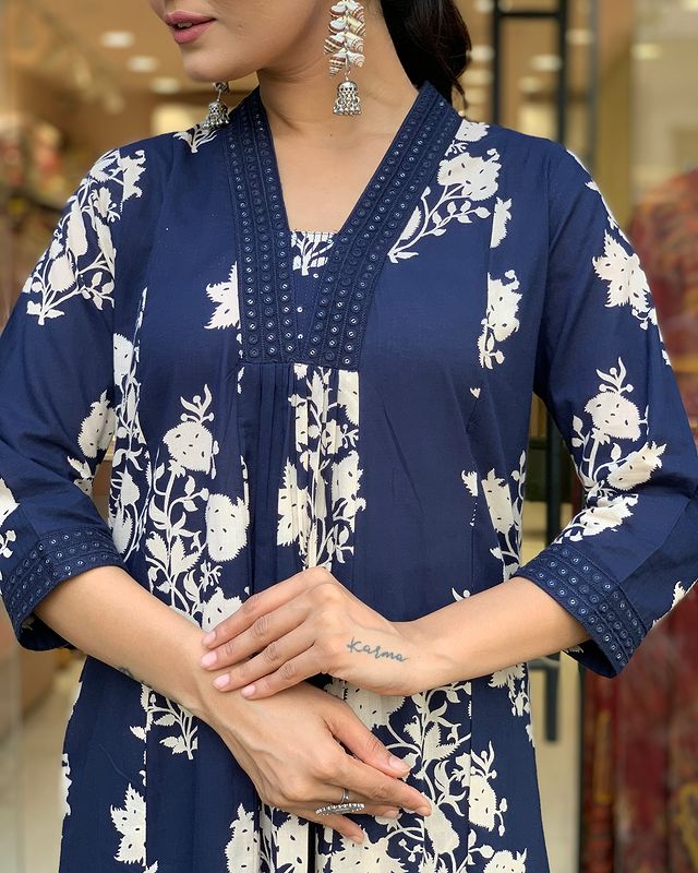 Libas Women Cotton Blue Kurta Pant And Dupatta Set