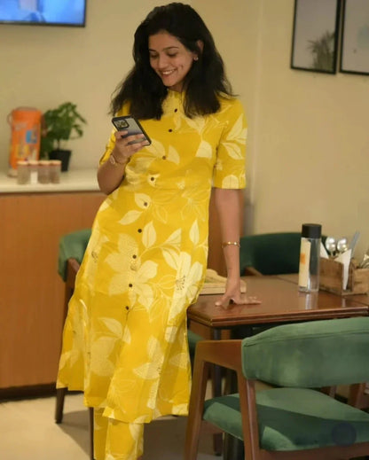 Libas Bright Yellow Floral Kurta Set – Effortless Elegance For Everyday Style
