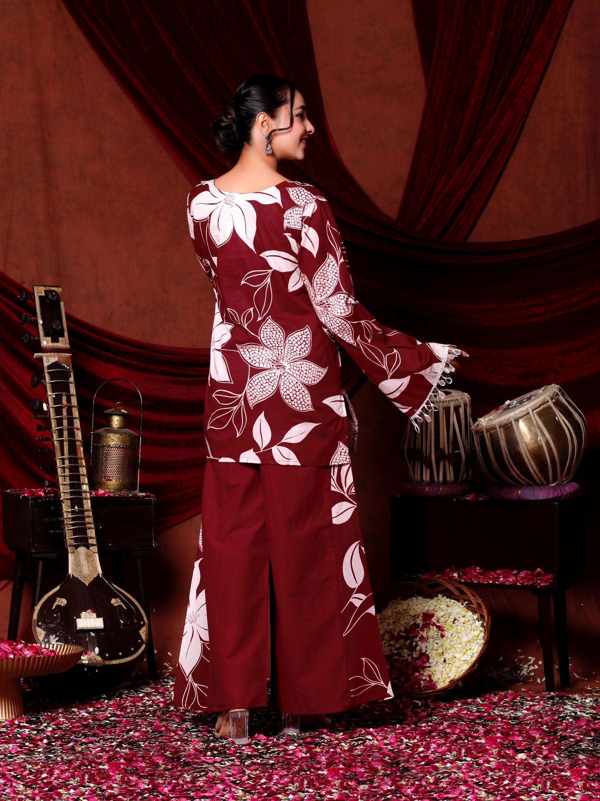 Maroon Ethnic Floral Co-ord Set
