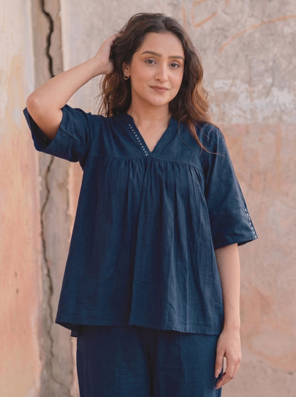 Navy Blue Cotton Co-Ord Set for Women