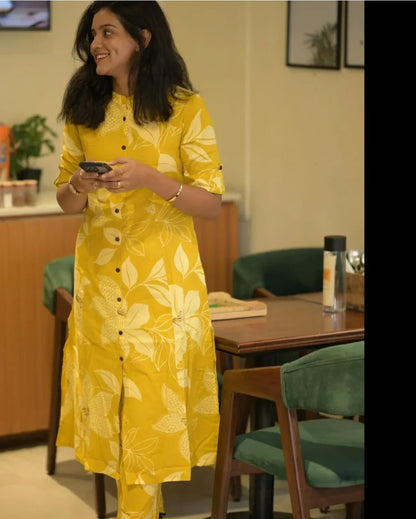 Libas Bright Yellow Floral Kurta Set – Effortless Elegance For Everyday Style