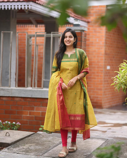 Libas Elegant Kanchi Cotton Suit Set With Jaquard Dupatta For Women