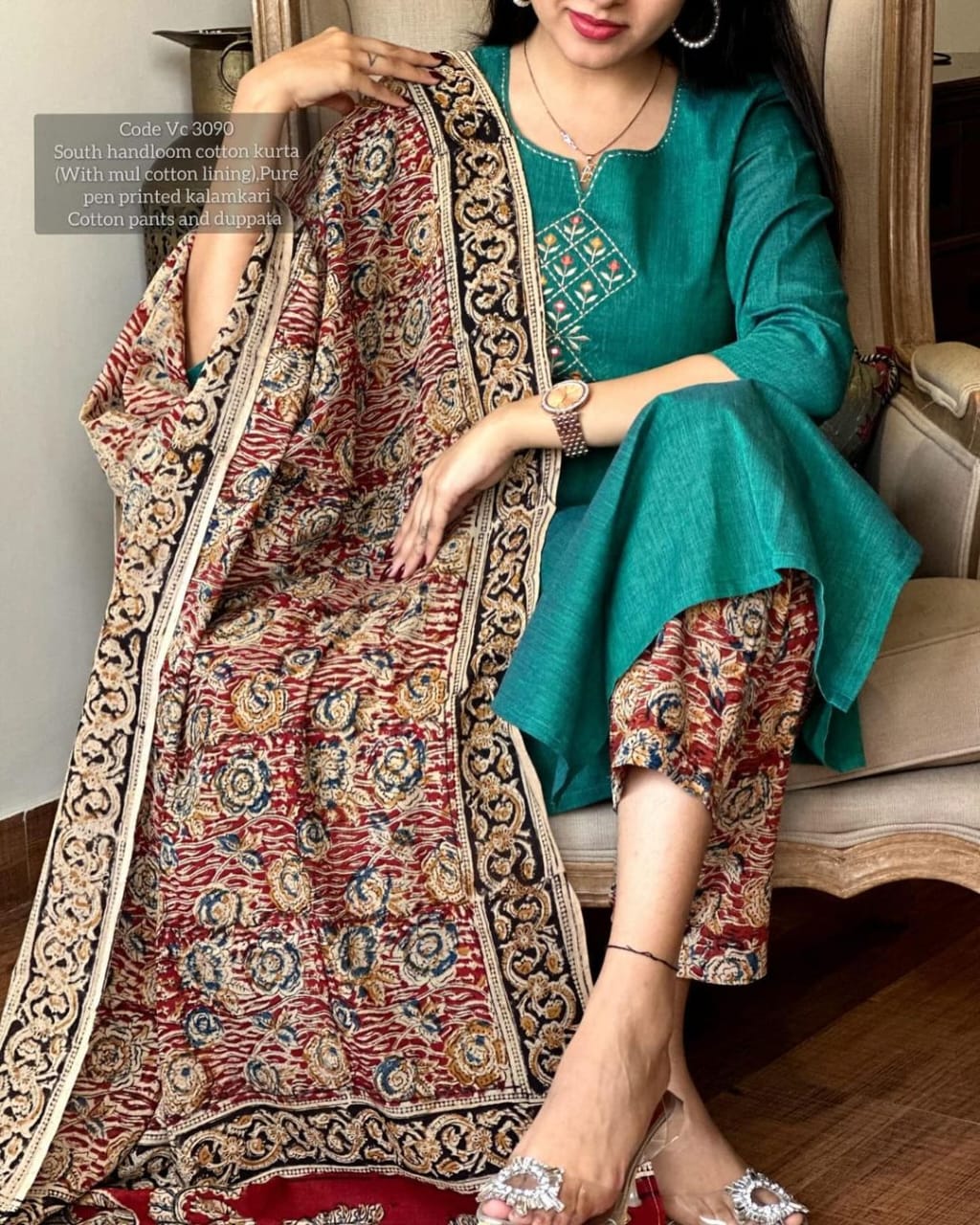 Libas Pure Handloom South Cotton Hand Printed Chitrkari Dupatta And Pant