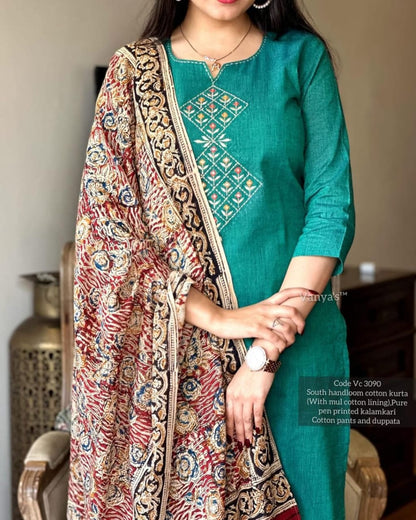 Libas Pure Handloom South Cotton Hand Printed Chitrkari Dupatta And Pant
