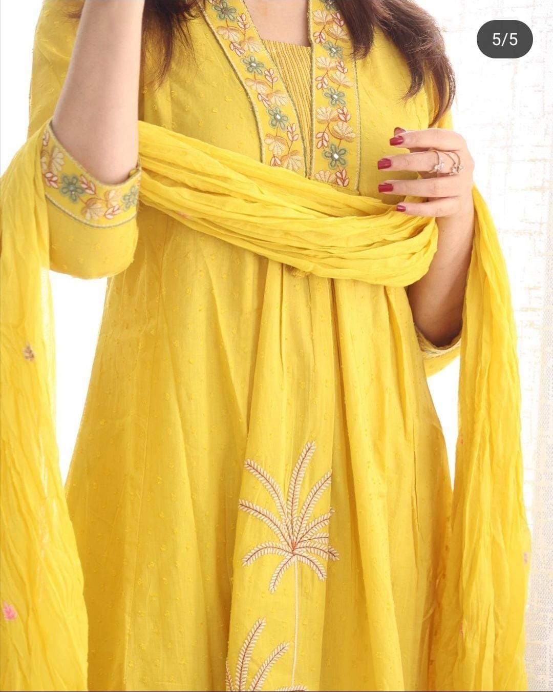 Libas Women Yellow Nri Embroidery Cotton Kurta Pant And Dupatta Set