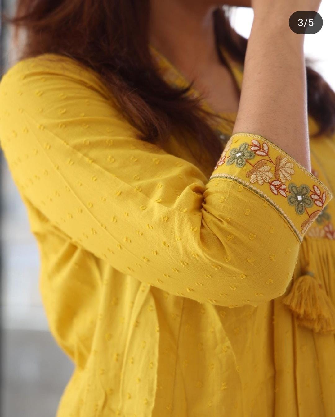 Libas Women Yellow Nri Embroidery Cotton Kurta Pant And Dupatta Set