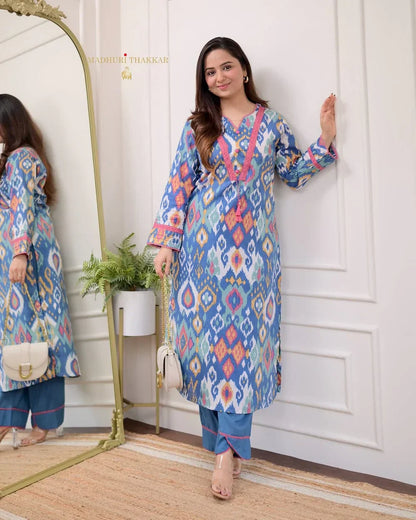 Libas Premium Cotton Printed Designer Kurti With Bottom Set