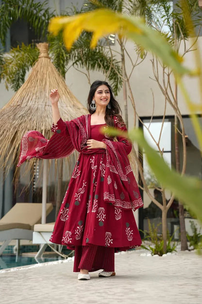 Libas Anarkali Discharge Print Cotton Kurta Set