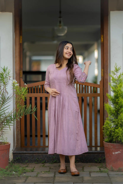 Libas Dusty Lavender Embroidered Printx Work Cotton Anarkali Gown