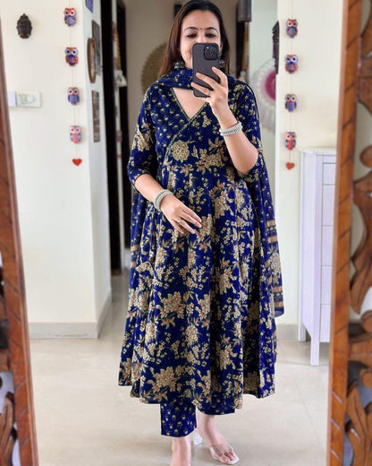 Libas Anarkali Kurta Set With Angrakha Style For Women( Blue )
