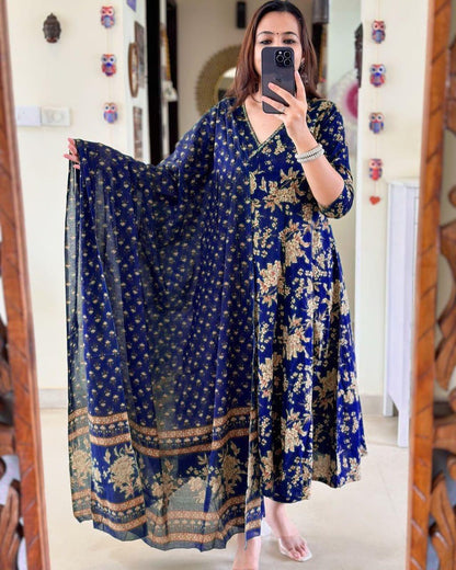 Libas Anarkali Kurta Set With Angrakha Style For Women( Blue )