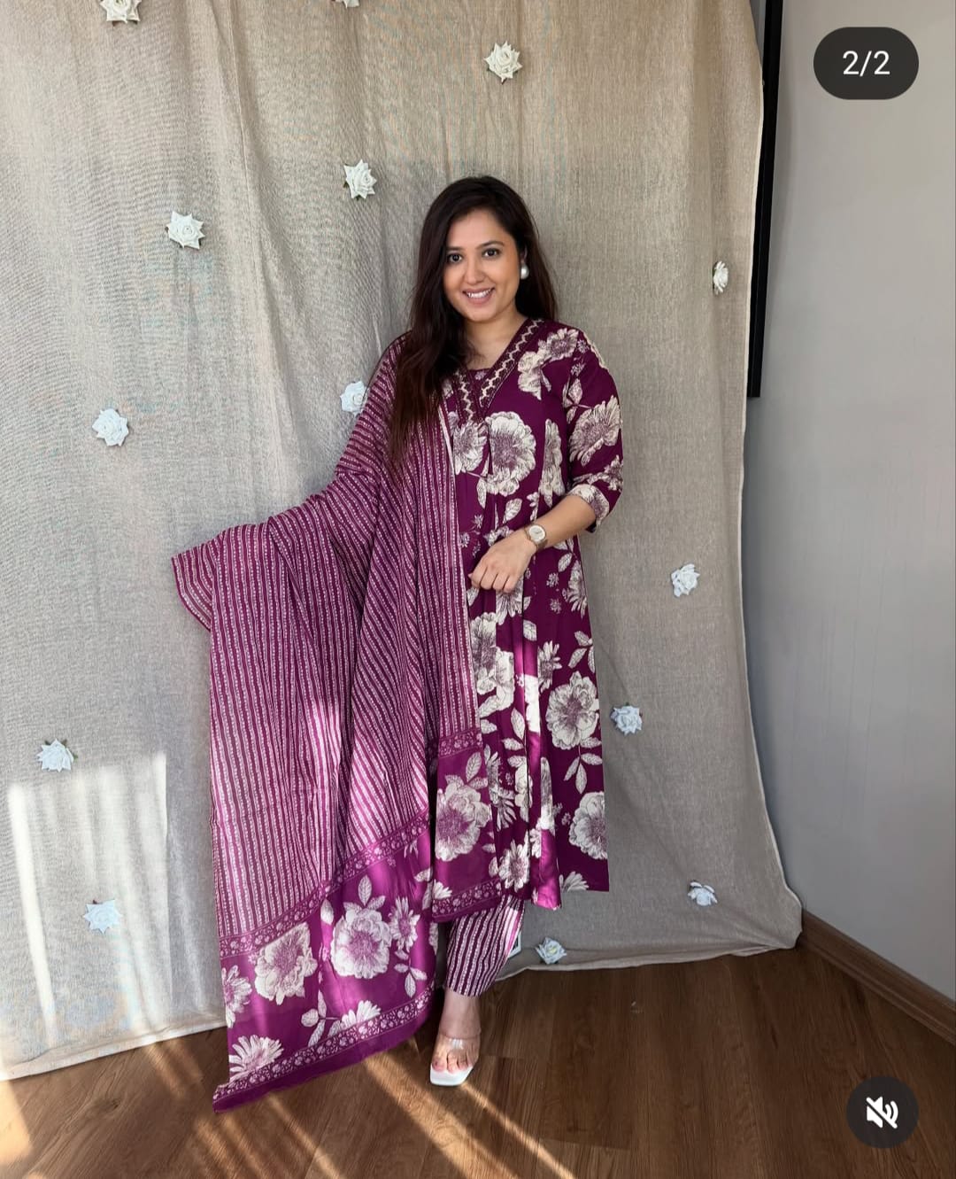 Libas Printed Cotton Anarkali Kurti With Plazo And Mulmul Dupatta