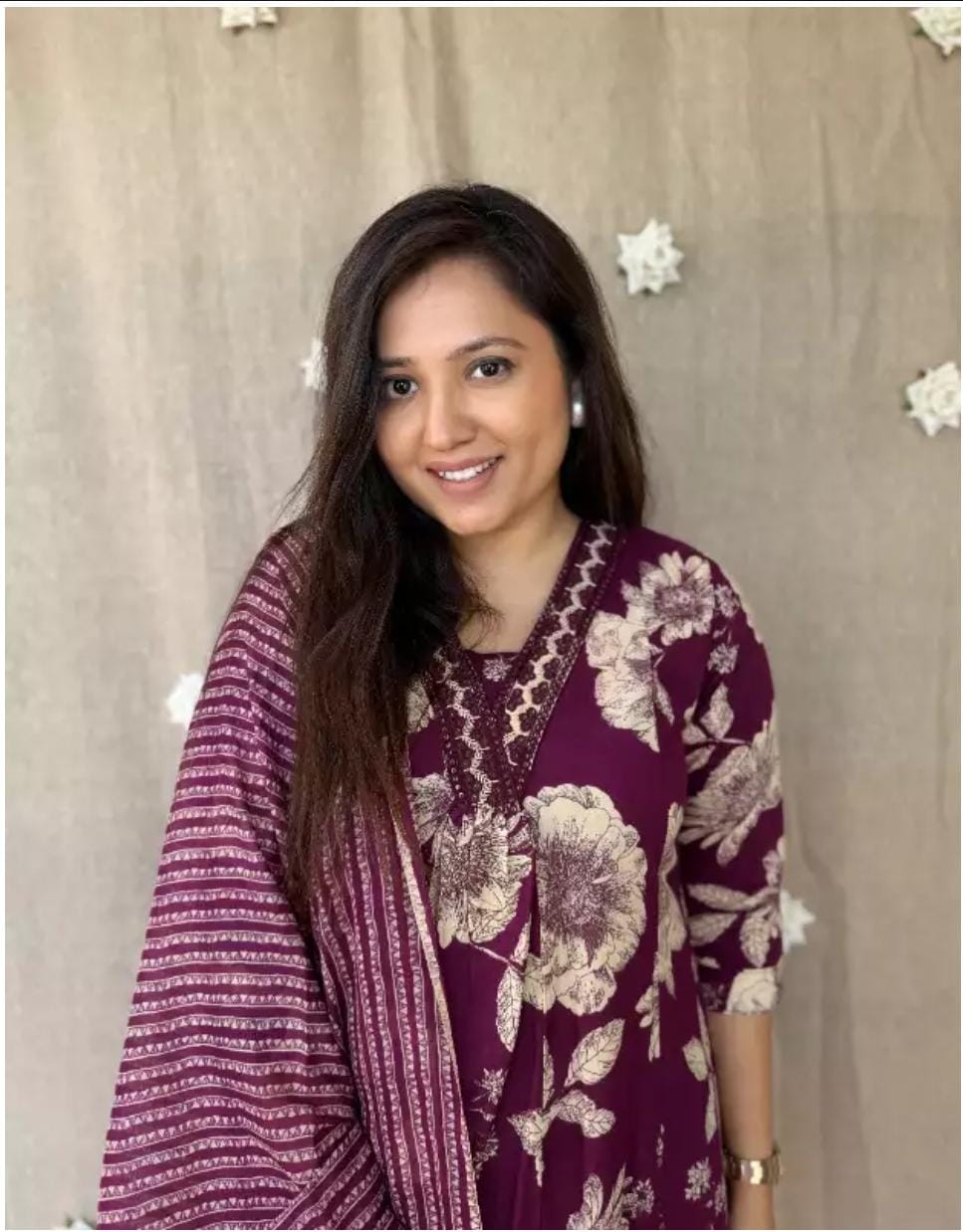 Libas Printed Cotton Anarkali Kurti With Plazo And Mulmul Dupatta