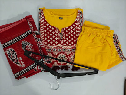 Libas Traditional Mustard Yellow Kurta Set With Ajrak Dupatta