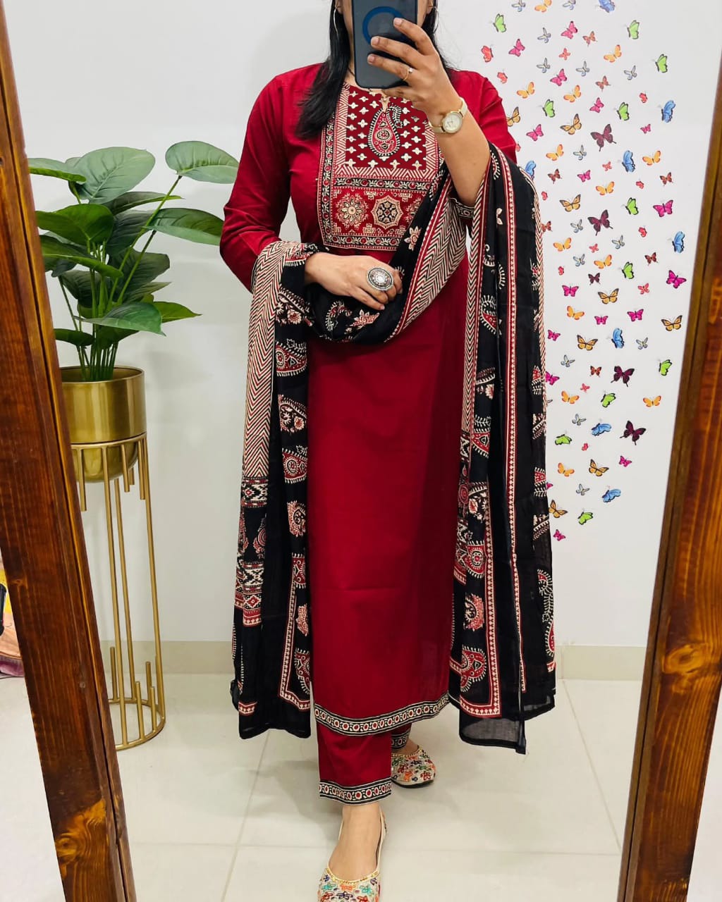 Soch Traditional Red Kurta Set With Ajrak Dupatta