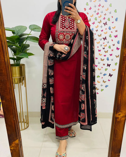 Soch Traditional Red Kurta Set With Ajrak Dupatta