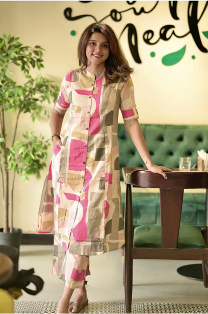 Libas Trendy Multicolor Abstract Print Cotton Co-Ord Set