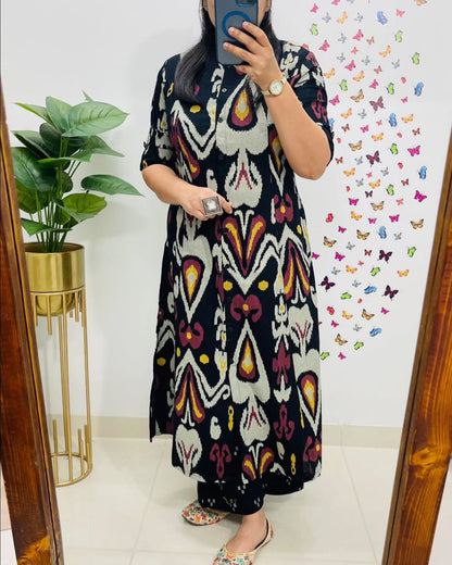 Libas Contemporary Ikat-Printed Black Cotton Kurta Set