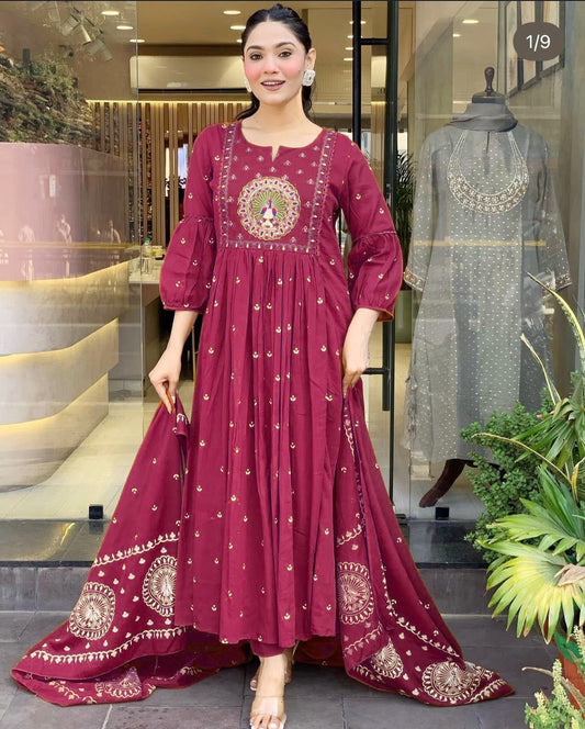 Libas Maroon Anarkali Suit With Embroidered Detailing