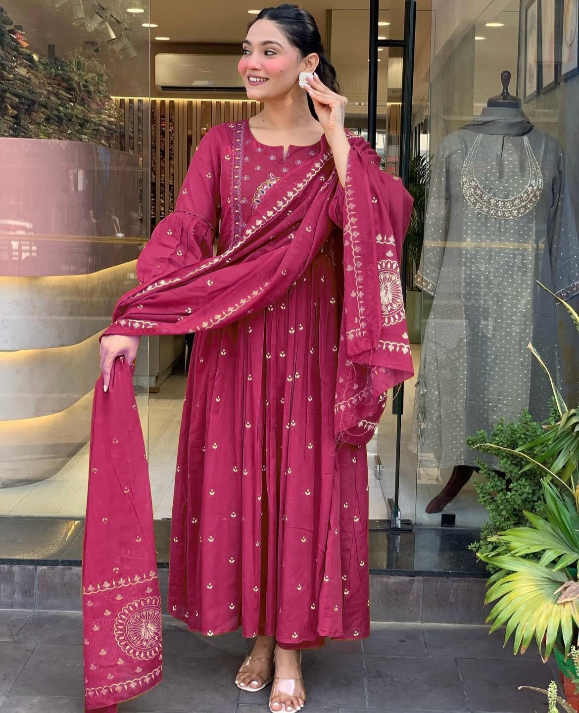 Libas Maroon Anarkali Suit With Embroidered Detailing