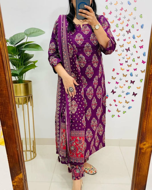Libas Royal Purple Ethnic Elegance Cotton Suit Set