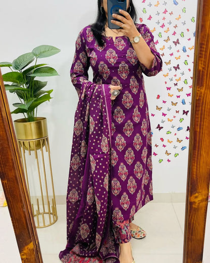 Libas Royal Purple Ethnic Elegance Cotton Suit Set