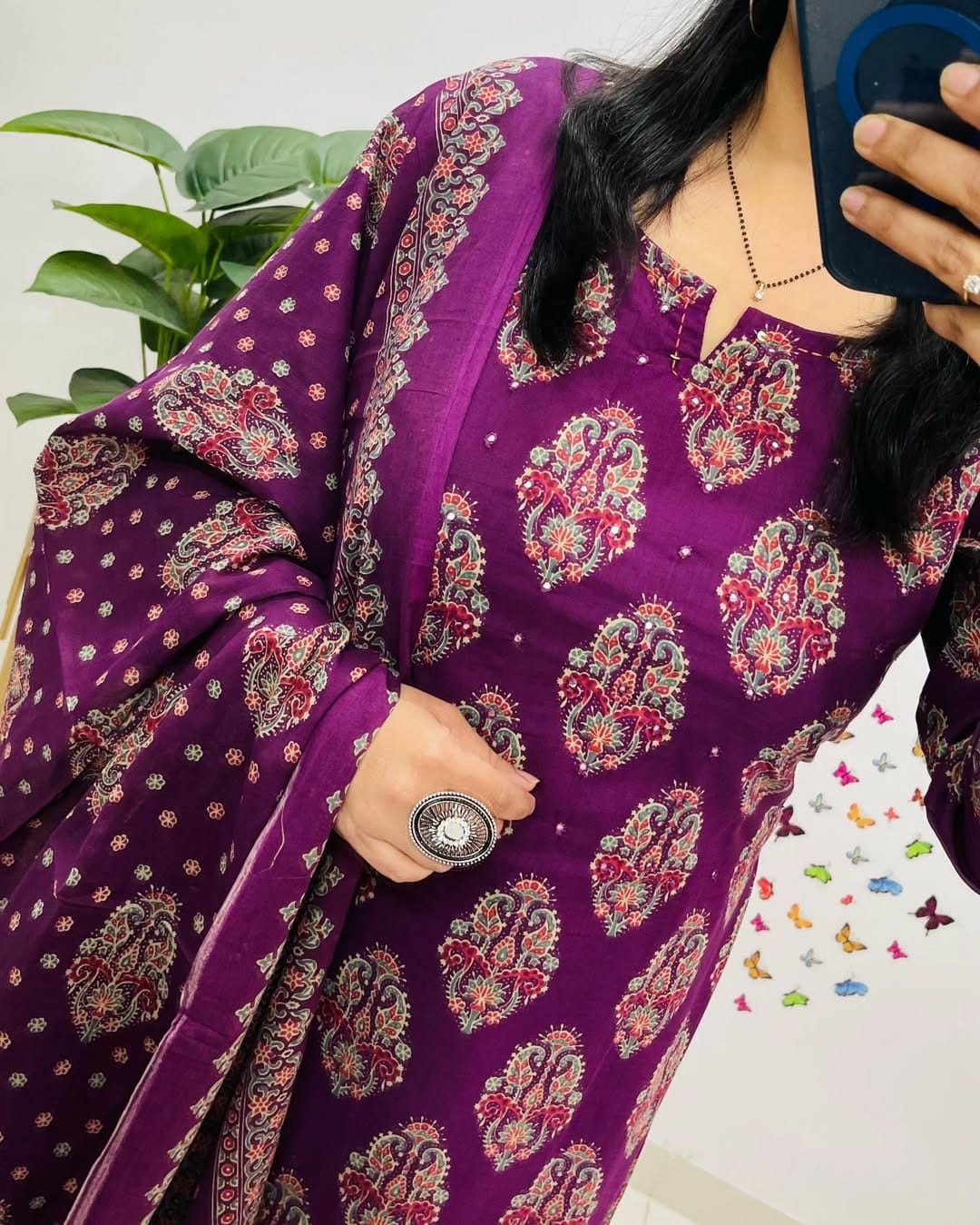 Libas Royal Purple Ethnic Elegance Cotton Suit Set