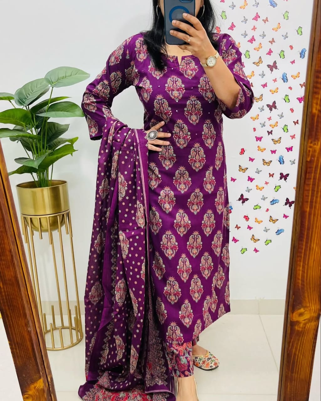 Libas Royal Purple Ethnic Elegance Cotton Suit Set