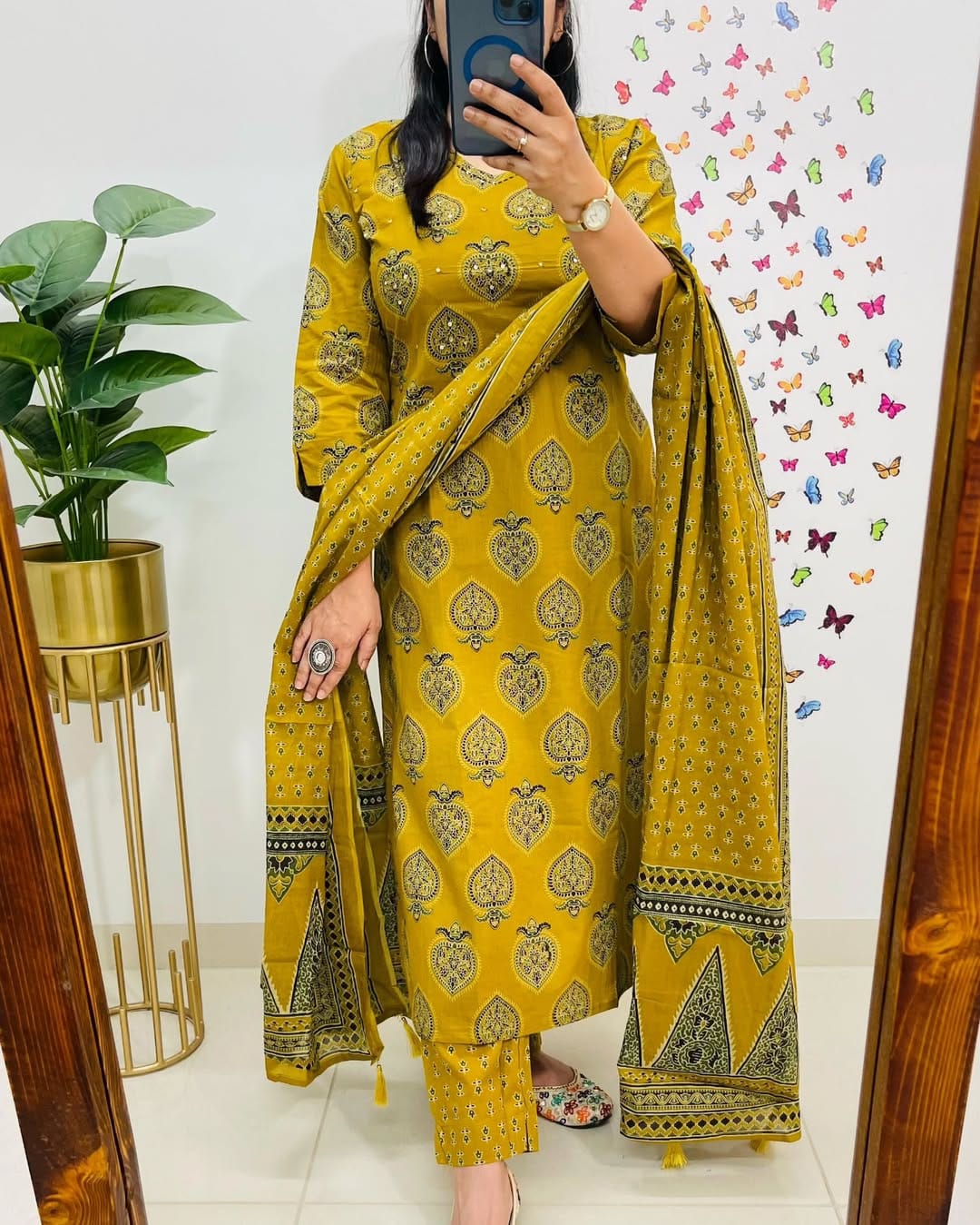 Libas Printed Mustard Kurta And Dupatta Set For Daily Elegance