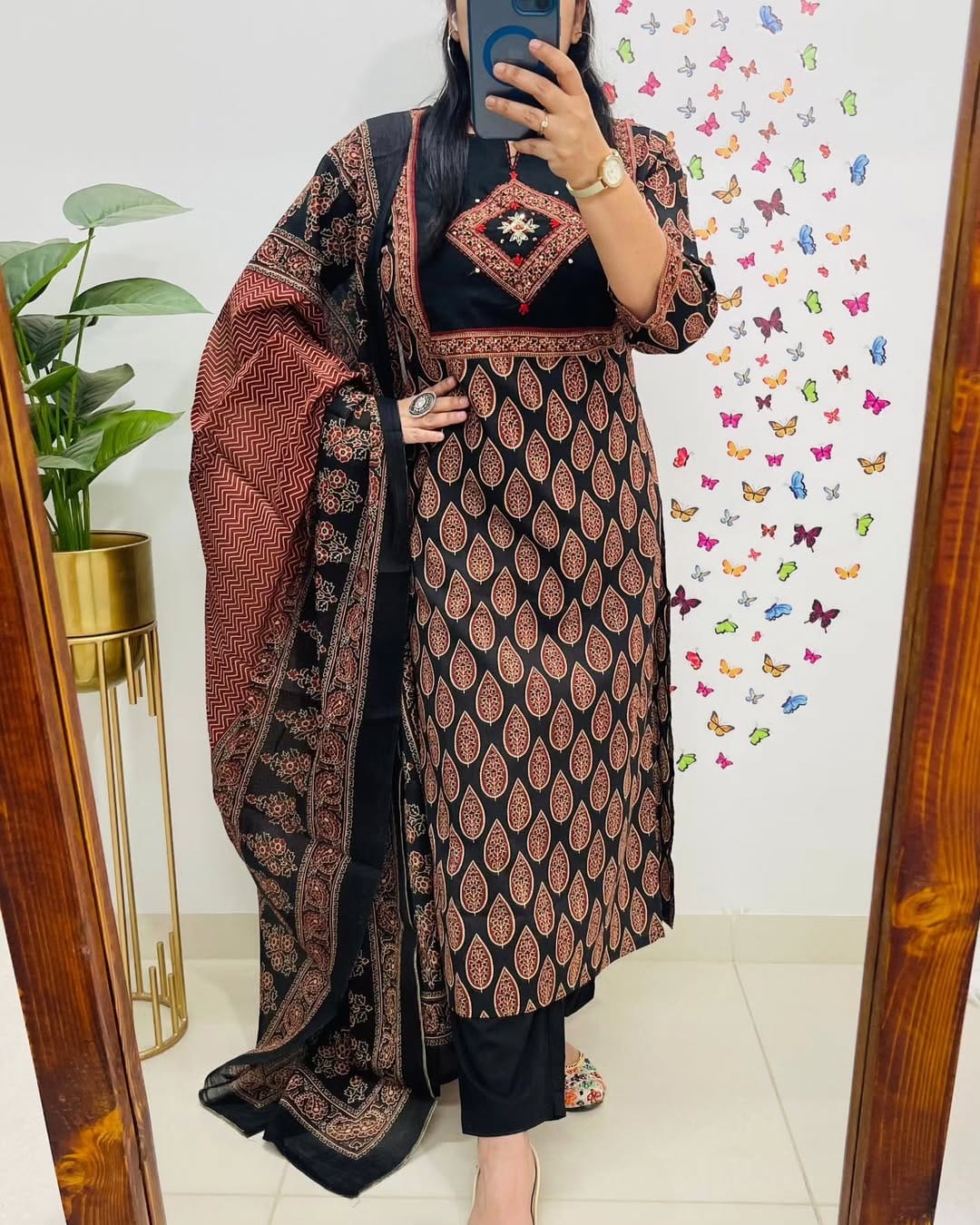 Libas Classic Black & Rust Ethnic Cotton Suit Set