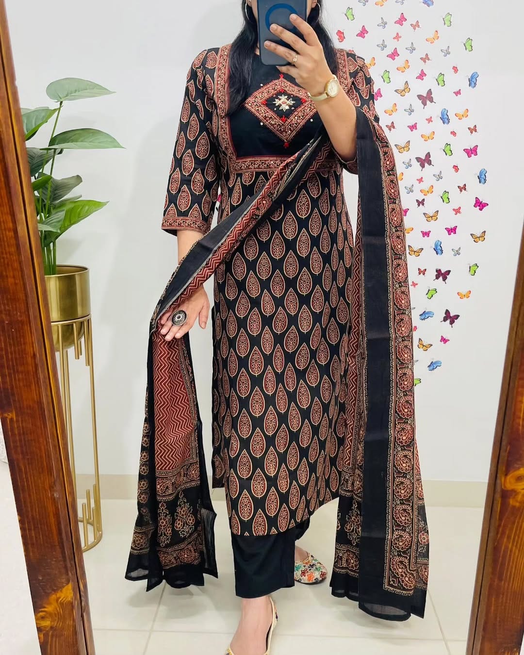 Libas Classic Black & Rust Ethnic Cotton Suit Set