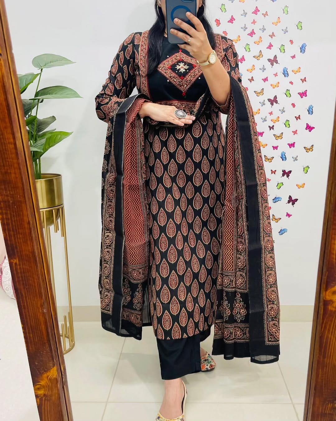 Libas Classic Black & Rust Ethnic Cotton Suit Set