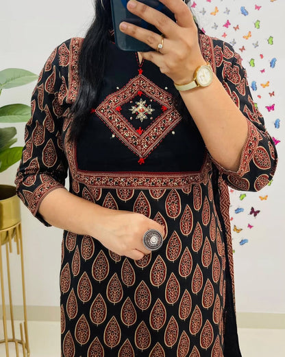 Libas Classic Black & Rust Ethnic Cotton Suit Set