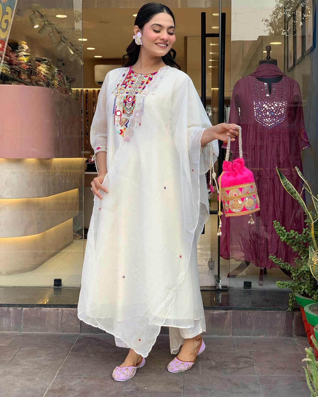 Libas Elegant Off-White Kurta Set With Multicolor Embroidery And Dupatta