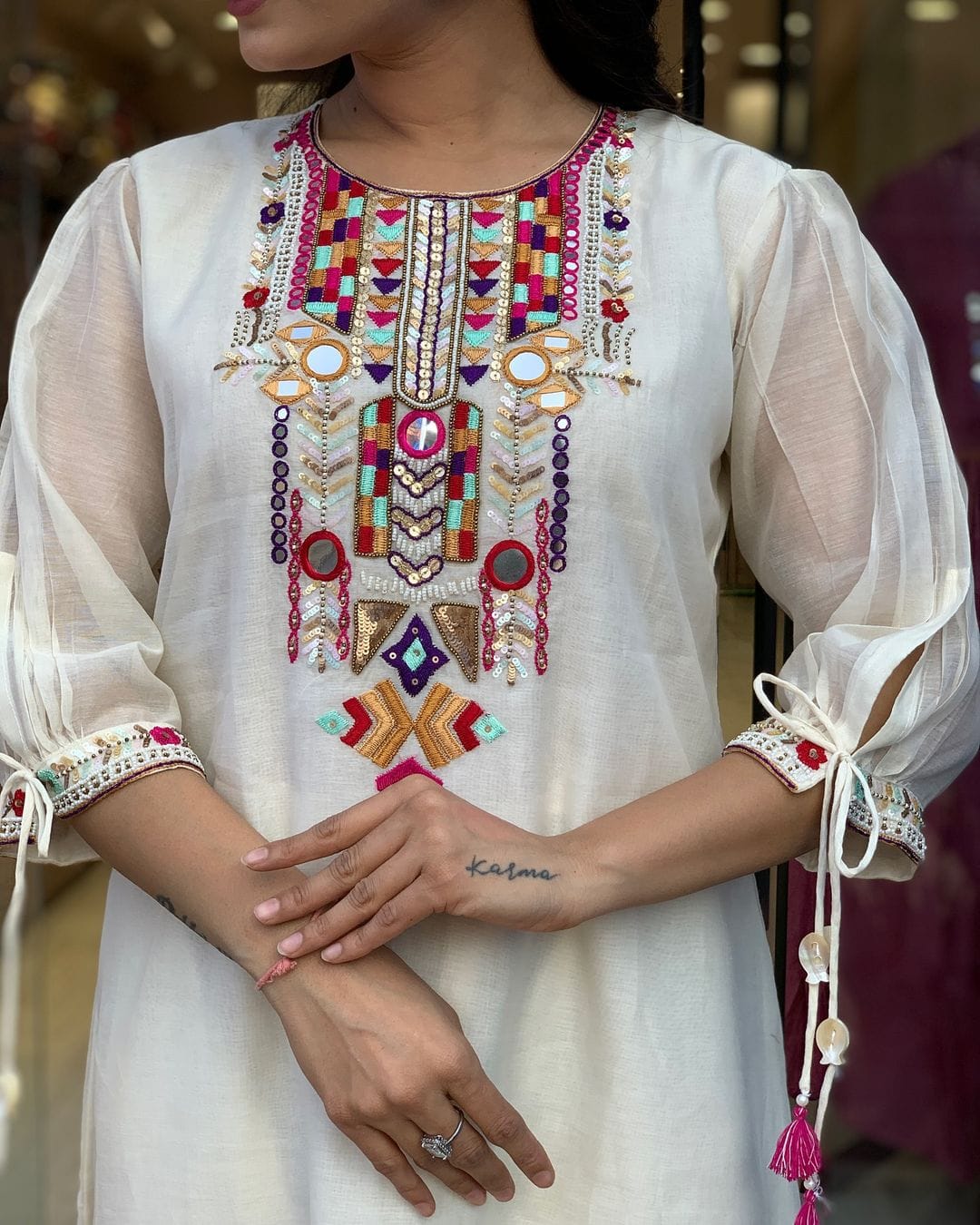Libas Elegant Off-White Kurta Set With Multicolor Embroidery And Dupatta