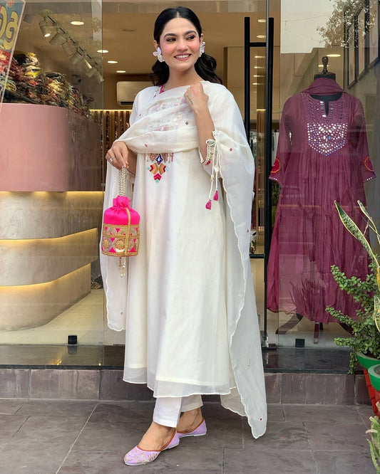 Libas Elegant Off-White Kurta Set With Multicolor Embroidery And Dupatta