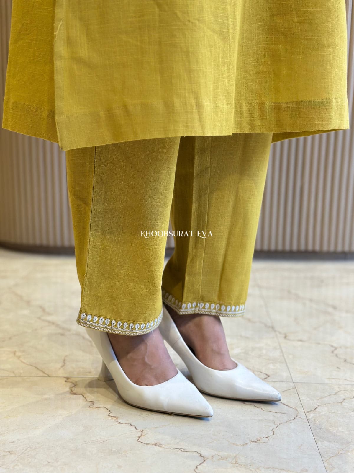 Libas Mustard Yellow Embroidered Cotton Kurta Set