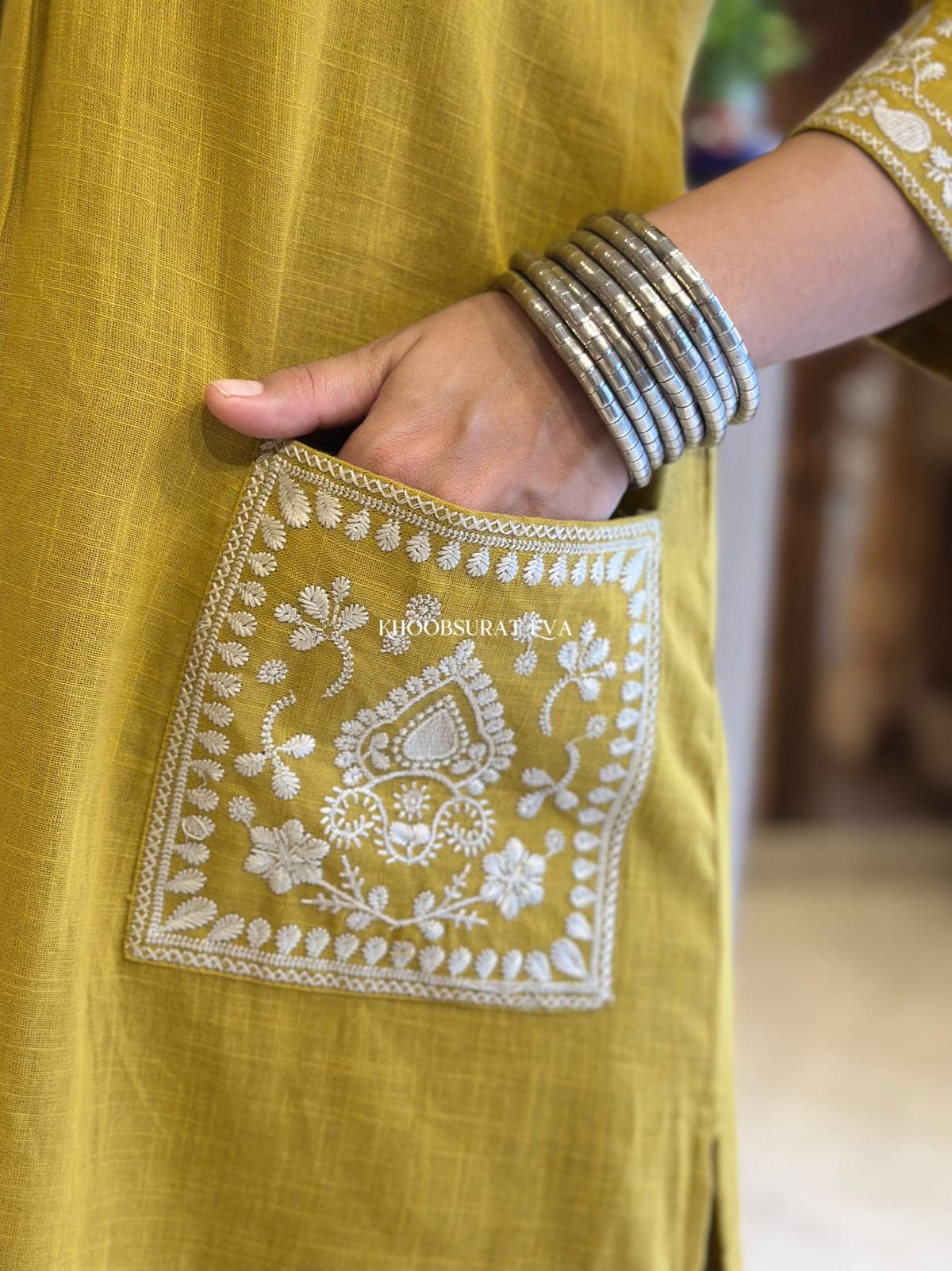 Libas Mustard Yellow Embroidered Cotton Kurta Set