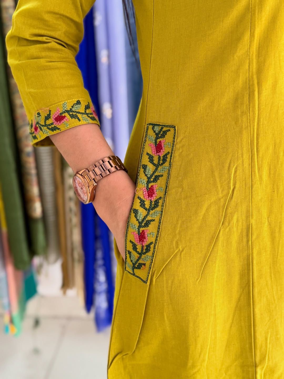 Libas Mustard Yellow Embroidered Kurta Set