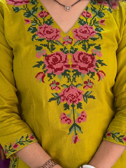 Libas Mustard Yellow Embroidered Kurta Set