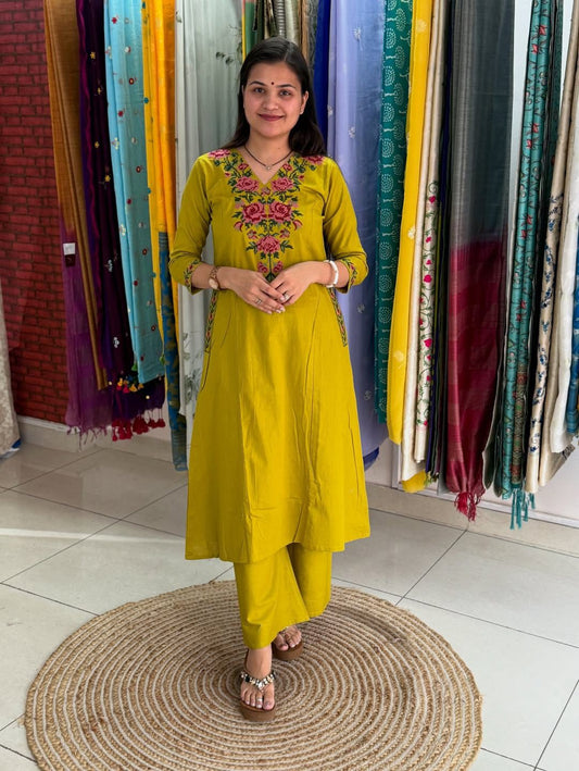 Libas Mustard Yellow Embroidered Kurta Set
