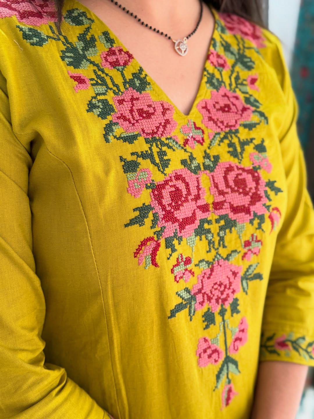 Libas Mustard Yellow Embroidered Kurta Set