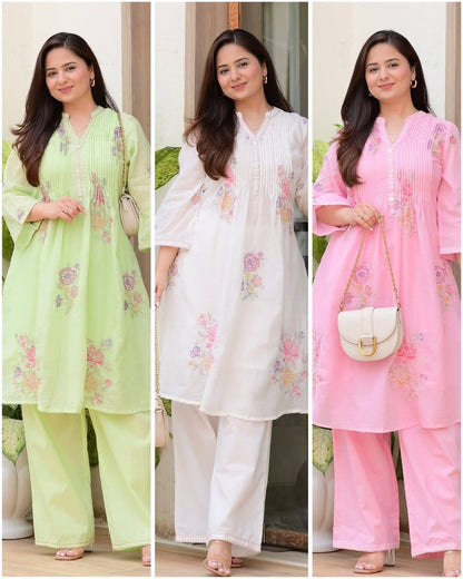 Women's Ivory Cotton Kurti & pant set