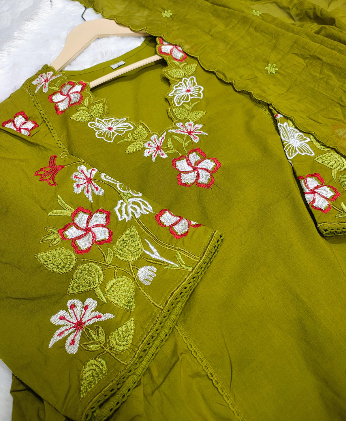 Lime Green Embroidered Anarkali Kurta Pant Set With Dupatta For Women