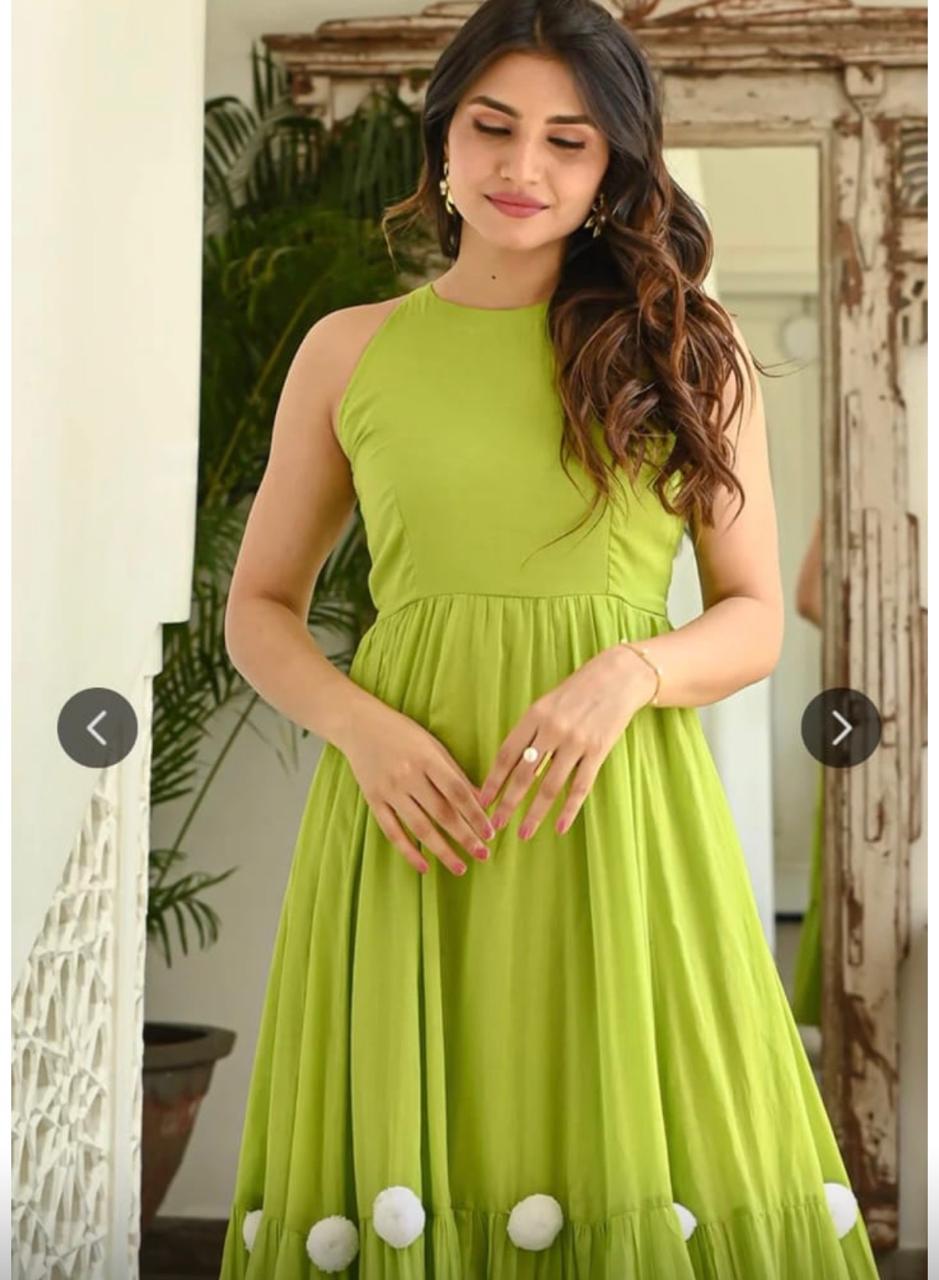 Lime Green Embellished Sleeveless Anarkali Gown