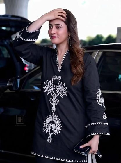 Black Floral Embroidered Co-Ord Kurta Set