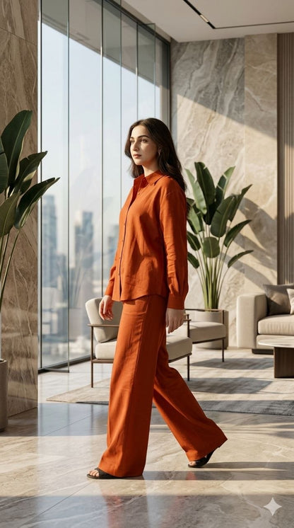 Women's Rust Orange Cotton Co-Ord Set