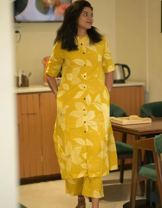 Libas Bright Yellow Floral Kurta Set – Effortless Elegance For Everyday Style
